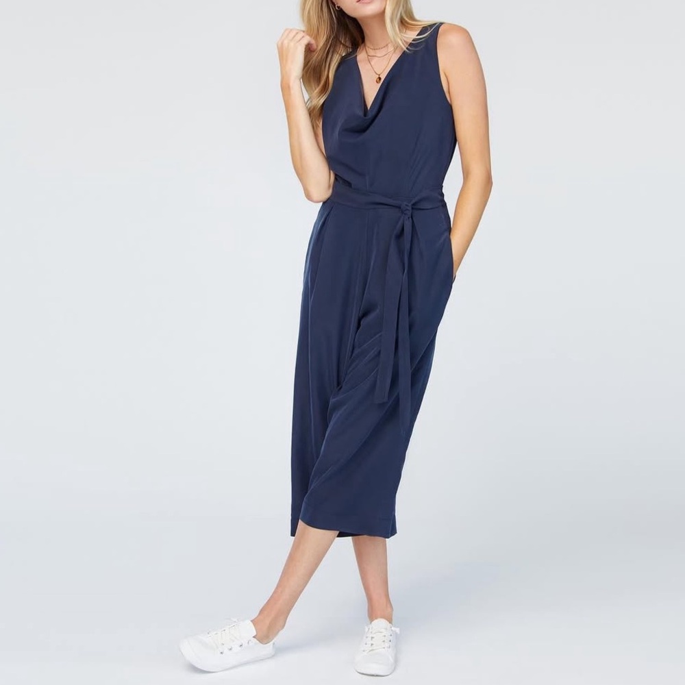 SiteSee “Everywhere” Jumpsuit, Dark Blue Cowl Neck, Calf Length, Women’s Large